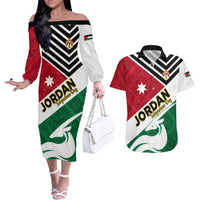 Jordan Independence Day Couples Matching Off The Shoulder Long Sleeve Dress and Hawaiian Shirt Jordanie Folk Pattern Flag Style - Wonder Print Shop