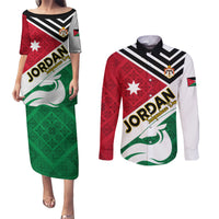 Jordan Independence Day Couples Matching Puletasi and Long Sleeve Button Shirt Jordanie Folk Pattern Flag Style - Wonder Print Shop
