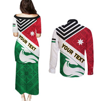 Jordan Independence Day Couples Matching Puletasi and Long Sleeve Button Shirt Jordanie Folk Pattern Flag Style - Wonder Print Shop