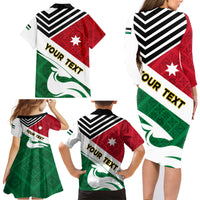 Jordan Independence Day Family Matching Long Sleeve Bodycon Dress and Hawaiian Shirt Jordanie Folk Pattern Flag Style - Wonder Print Shop