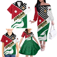 Jordan Independence Day Family Matching Off Shoulder Long Sleeve Dress and Hawaiian Shirt Jordanie Folk Pattern Flag Style - Wonder Print Shop