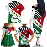 Jordan Independence Day Family Matching Off Shoulder Long Sleeve Dress and Hawaiian Shirt Jordanie Folk Pattern Flag Style - Wonder Print Shop