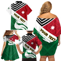Jordan Independence Day Family Matching Off Shoulder Short Dress and Hawaiian Shirt Jordanie Folk Pattern Flag Style - Wonder Print Shop