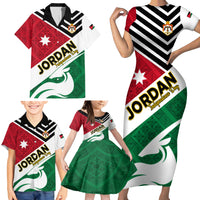 Jordan Independence Day Family Matching Short Sleeve Bodycon Dress and Hawaiian Shirt Jordanie Folk Pattern Flag Style - Wonder Print Shop