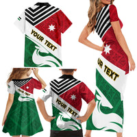 Jordan Independence Day Family Matching Short Sleeve Bodycon Dress and Hawaiian Shirt Jordanie Folk Pattern Flag Style - Wonder Print Shop
