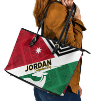 Jordan Independence Day Leather Tote Bag Jordanie Folk Pattern Flag Style - Wonder Print Shop