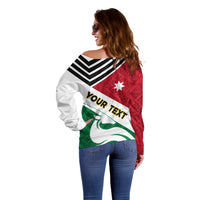 Jordan Independence Day Off Shoulder Sweater Jordanie Folk Pattern Flag Style - Wonder Print Shop