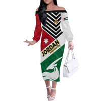 Jordan Independence Day Off The Shoulder Long Sleeve Dress Jordanie Folk Pattern Flag Style - Wonder Print Shop