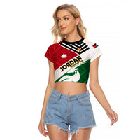 Jordan Independence Day Raglan Cropped T Shirt Jordanie Folk Pattern Flag Style - Wonder Print Shop
