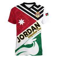 Jordan Independence Day Women V Neck T Shirt Jordanie Folk Pattern Flag Style - Wonder Print Shop