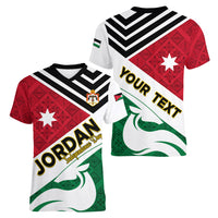 Jordan Independence Day Women V Neck T Shirt Jordanie Folk Pattern Flag Style - Wonder Print Shop