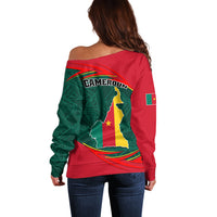 Cameroon Off Shoulder Sweater Cameroun Coat Of Arms Mix African Pattern - Wonder Print Shop