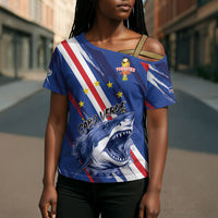 Custom World Football 2026 Cabo Verde Cross Shoulder Shirt Tubaroes Azuis Victory