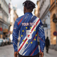 Custom World Football 2026 Cabo Verde Long Sleeve Button Shirt Tubaroes Azuis Victory