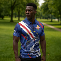 Custom World Football 2026 Cabo Verde Zipper Polo Shirt Tubaroes Azuis Victory