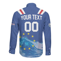 Custom Cape Verde Football 2026 Blue Shark Long Sleeve Button Shirt Go Champions