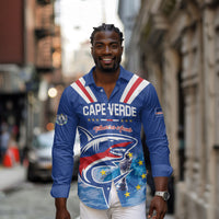 Custom Cape Verde Football 2026 Blue Shark Long Sleeve Button Shirt Go Champions