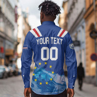 Custom Cape Verde Football 2026 Blue Shark Long Sleeve Button Shirt Go Champions