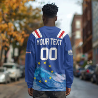 Custom Cape Verde Football 2026 Blue Shark Long Sleeve Shirt Go Champions