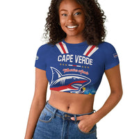 Custom Cape Verde Football 2026 Blue Shark Raglan Cropped T shirt Go Champions