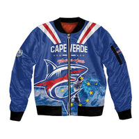 Custom Cape Verde Football 2026 Blue Shark Sleeve Zip Bomber Jacket Go Champions
