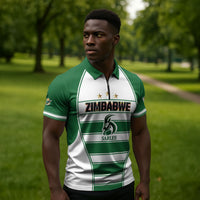 Custom Zimbabwe Rugby 3rd Africa Cup Zipper Polo Shirt The Sables Back-to-Back Champions