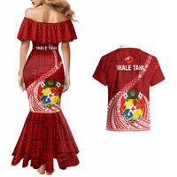 Tonga Rugby Couples Matching Mermaid Dress and Hawaiian Shirt Tongan Ngatu Pattern White Version - Wonder Print Shop
