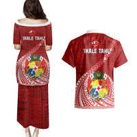 Tonga Rugby Couples Matching Puletasi Dress and Hawaiian Shirt Tongan Ngatu Pattern White Version - Wonder Print Shop