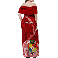 Tonga Rugby Off Shoulder Maxi Dress Tongan Ngatu Pattern White Version - Wonder Print Shop