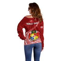 Tonga Rugby Off Shoulder Sweater Tongan Ngatu Pattern White Version - Wonder Print Shop