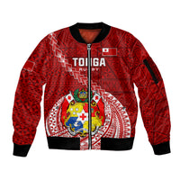 Tonga Rugby Sleeve Zip Bomber Jacket Tongan Ngatu Pattern White Version - Wonder Print Shop