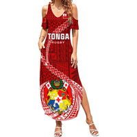 Tonga Rugby Summer Maxi Dress Tongan Ngatu Pattern White Version - Wonder Print Shop