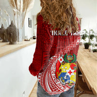 Tonga Rugby Women Casual Shirt Tongan Ngatu Pattern White Version - Wonder Print Shop