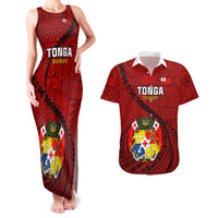 Tonga Rugby Couples Matching Tank Maxi Dress and Hawaiian Shirt Tongan Ngatu Pattern Black Version - Wonder Print Shop