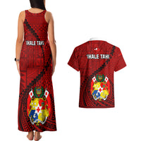 Tonga Rugby Couples Matching Tank Maxi Dress and Hawaiian Shirt Tongan Ngatu Pattern Black Version - Wonder Print Shop