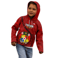 Tonga Rugby Kid Hoodie Tongan Ngatu Pattern Black Version - Wonder Print Shop