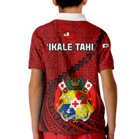 Tonga Rugby Kid Polo Shirt Tongan Ngatu Pattern Black Version - Wonder Print Shop