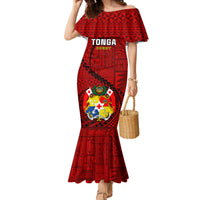 Tonga Rugby Mermaid Dress Tongan Ngatu Pattern Black Version - Wonder Print Shop