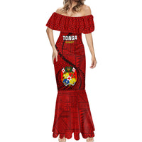 Tonga Rugby Mermaid Dress Tongan Ngatu Pattern Black Version - Wonder Print Shop