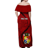 Tonga Rugby Off Shoulder Maxi Dress Tongan Ngatu Pattern Black Version - Wonder Print Shop
