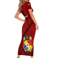 Tonga Rugby Short Sleeve Bodycon Dress Tongan Ngatu Pattern Black Version - Wonder Print Shop