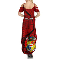 Tonga Rugby Summer Maxi Dress Tongan Ngatu Pattern Black Version - Wonder Print Shop