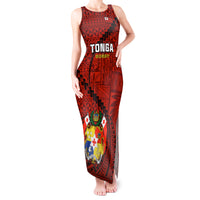 Tonga Rugby Tank Maxi Dress Tongan Ngatu Pattern Black Version - Wonder Print Shop