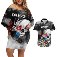 Personalised Skull Darts Couples Matching Off Shoulder Short Dress and Hawaiian Shirt See You Next Game - Wonder Print Shop