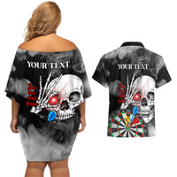 Personalised Skull Darts Couples Matching Off Shoulder Short Dress and Hawaiian Shirt See You Next Game - Wonder Print Shop