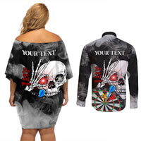 Personalised Skull Darts Couples Matching Off Shoulder Short Dress and Long Sleeve Button Shirts See You Next Game - Wonder Print Shop