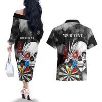 Personalised Skull Darts Couples Matching Off The Shoulder Long Sleeve Dress and Hawaiian Shirt See You Next Game - Wonder Print Shop