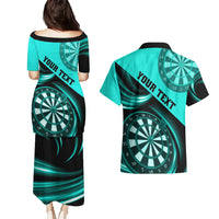 Personalised Darts Couples Matching Puletasi Dress and Hawaiian Shirt Turquoise Abstract Light - Wonder Print Shop