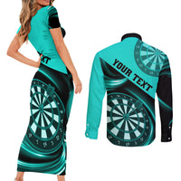 Personalised Darts Couples Matching Short Sleeve Bodycon Dress and Long Sleeve Button Shirts Turquoise Abstract Light - Wonder Print Shop