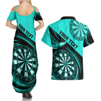 Personalised Darts Couples Matching Summer Maxi Dress and Hawaiian Shirt Turquoise Abstract Light - Wonder Print Shop